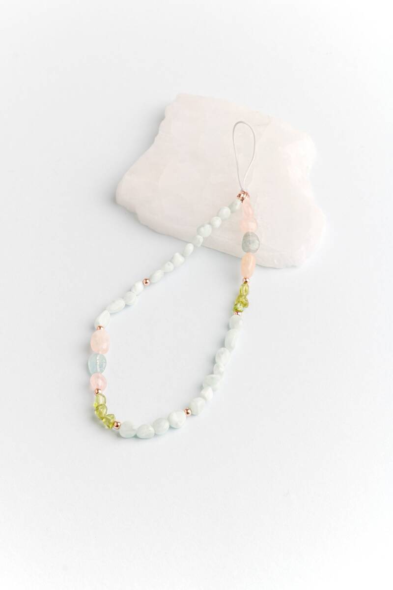 Larimar, Zebercet, Pembe Kuvars Doğal Taş Telefon İpi - 2