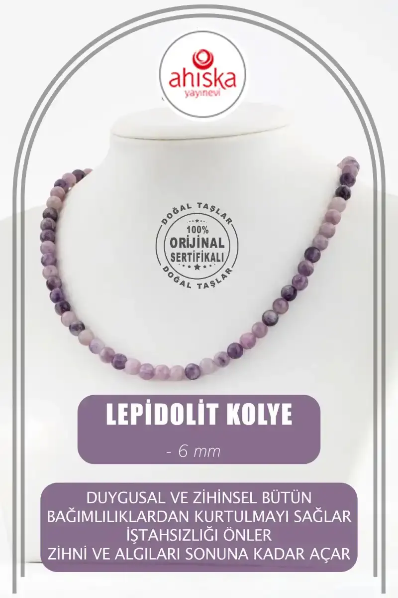 Lepidolit 6 mm Dizi Doğal Taş Kolye