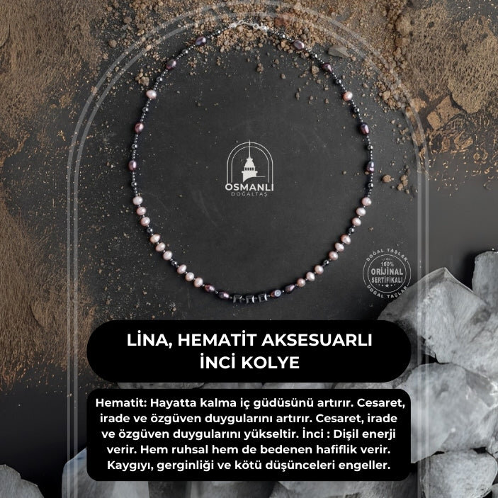 Lina, Hematit Aksesuarlı İnci Kolye - 2