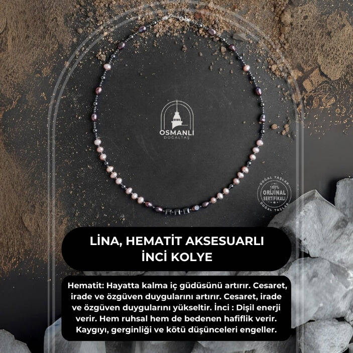 Lina, Hematit Aksesuarlı İnci Kolye - 2