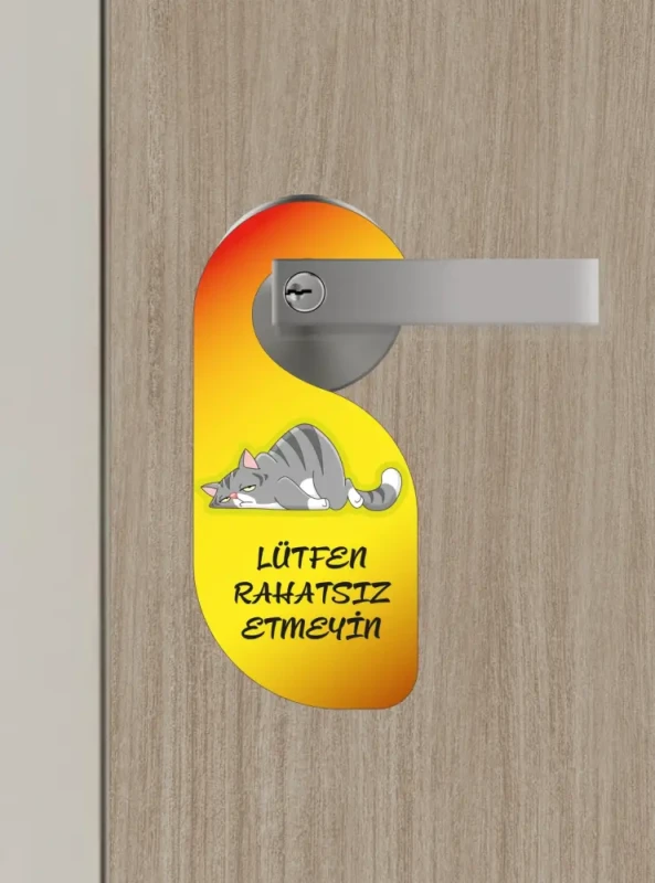 Lütfen Rahatsız Etmeyin. Kedili Tasarım Kapı Askısı Kapı Uyarı Levhası - 2