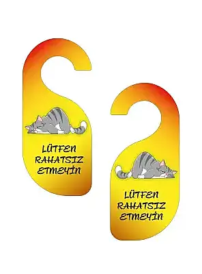 Lütfen Rahatsız Etmeyin. Kedili Tasarım Kapı Askısı Kapı Uyarı Levhası - 2
