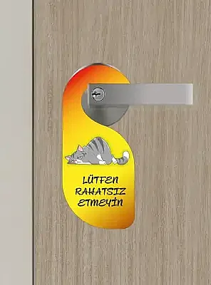 Lütfen Rahatsız Etmeyin. Kedili Tasarım Kapı Askısı Kapı Uyarı Levhası - 4