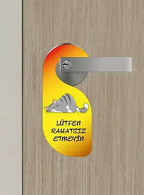 Lütfen Rahatsız Etmeyin. Kedili Tasarım Kapı Askısı Kapı Uyarı Levhası - 4