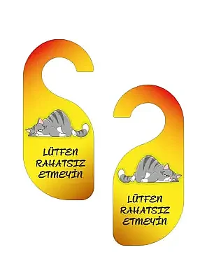 Lütfen Rahatsız Etmeyin. Kedili Tasarım Kapı Askısı Kapı Uyarı Levhası - 7