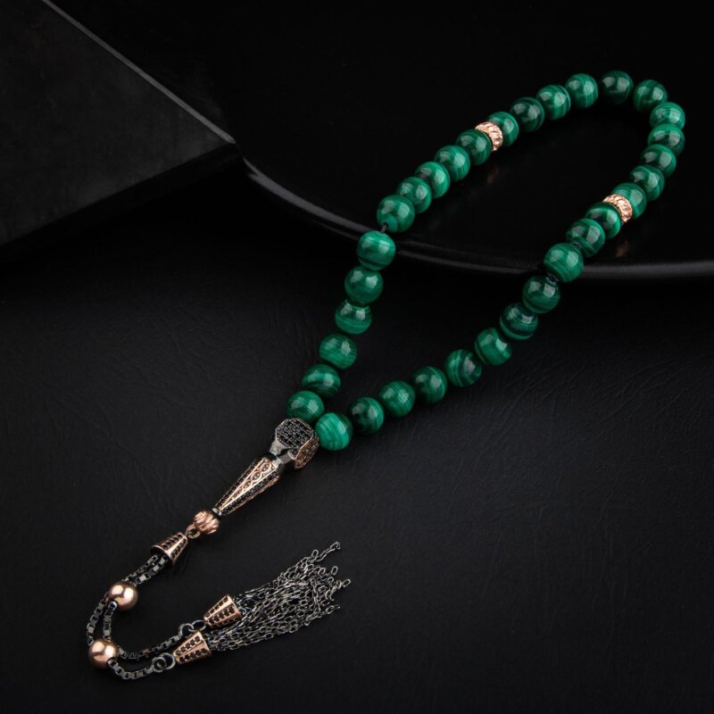 Malakit Doğal Taş 8mm Gümüş Tesbih - Doğal Taş