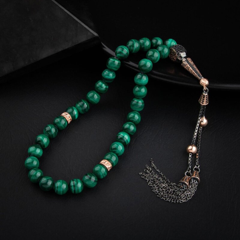 Malakit Doğal Taş 8mm Gümüş Tesbih - 2