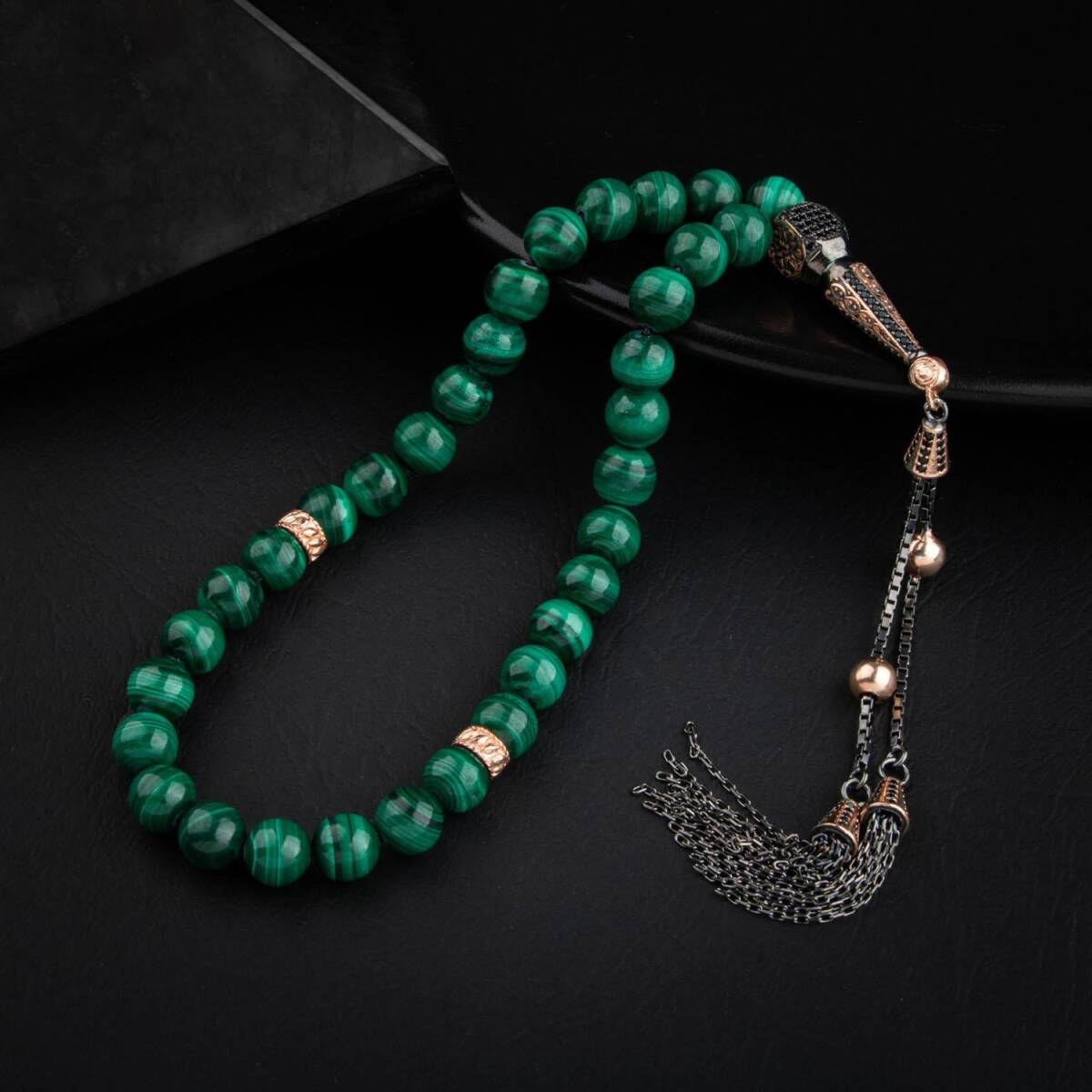 Malakit Doğal Taş 8mm Gümüş Tesbih - 2