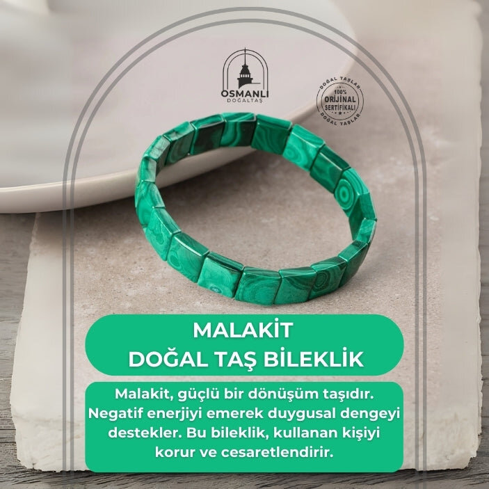 Malakit Doğal Taş Kare Kesim Geniş Kesim Bileklik - 2