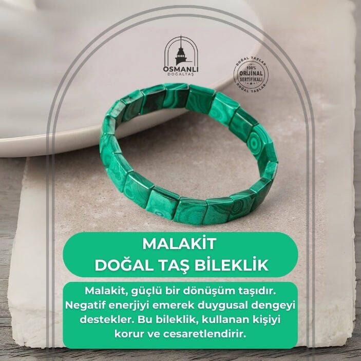 Malakit Doğal Taş Kare Kesim Geniş Kesim Bileklik - 2