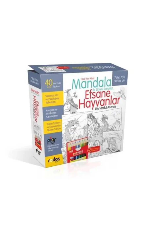 Mandala Efsane Hayvanlar Kuru Boyama Kalemi İlaveli - Piar Kids