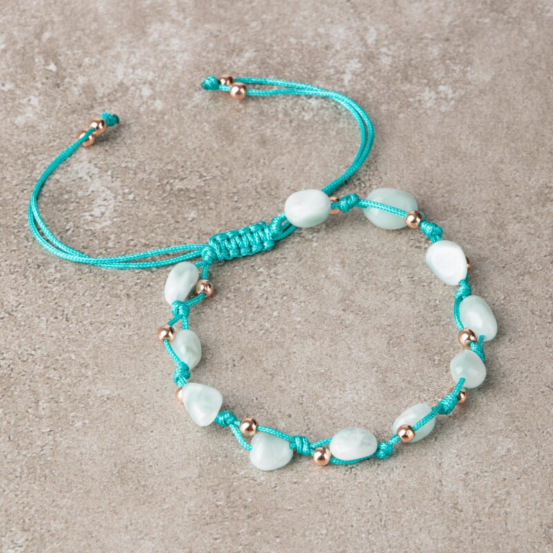 Mavi Akik Natürel Kesim Doğal Taş Makrome Bileklik - Doğal Taş