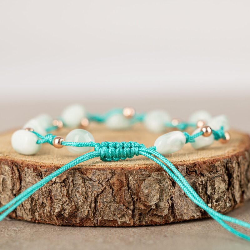 Mavi Akik Natürel Kesim Doğal Taş Makrome Bileklik - 5