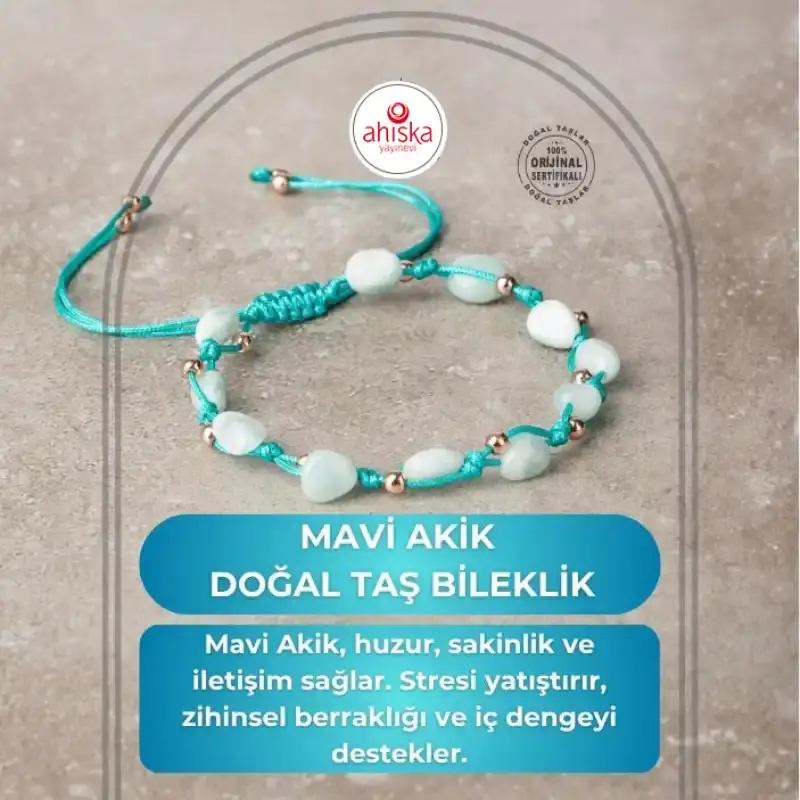 Mavi Akik Natürel Kesim Doğal Taş Makrome Bileklik