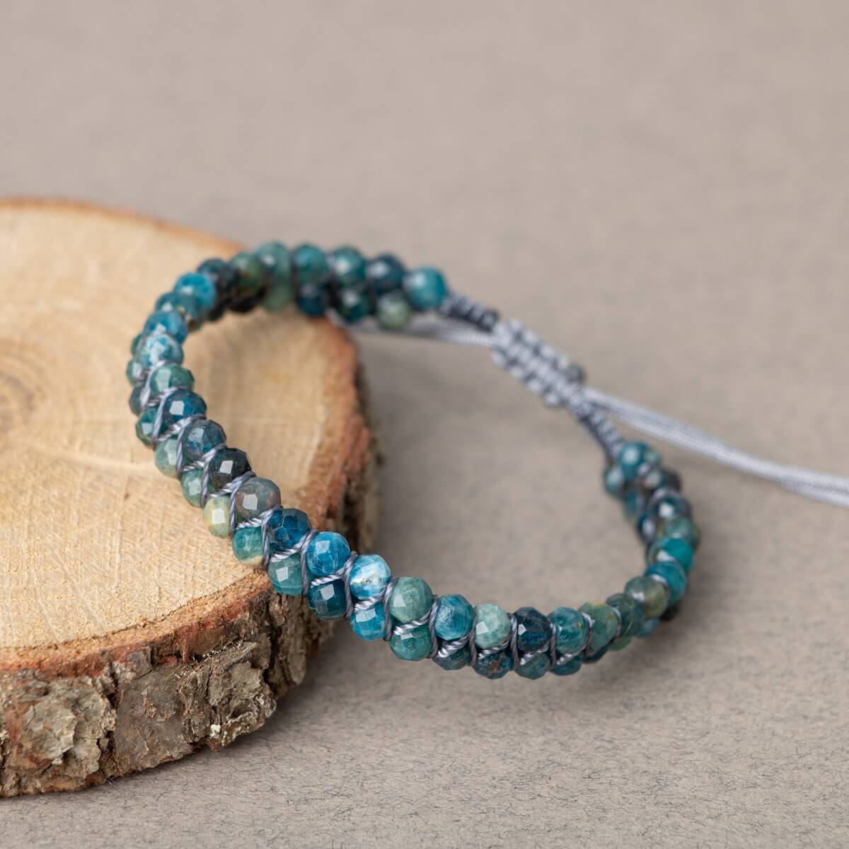 Mavi Apatit 3-4mm Çift Sıra Doğal Taş Bileklik - 1