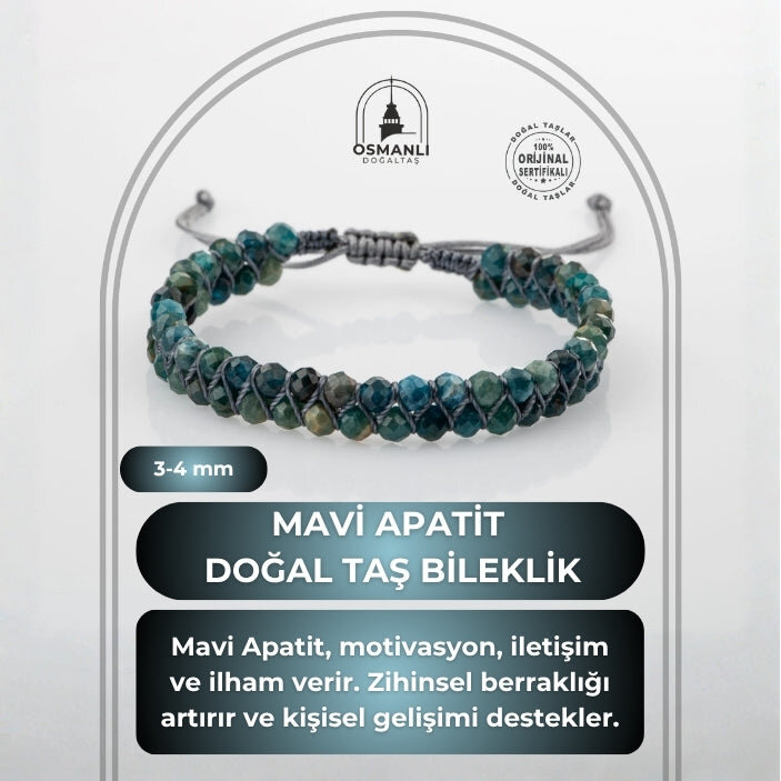 Mavi Apatit 3-4mm Çift Sıra Doğal Taş Bileklik - 2