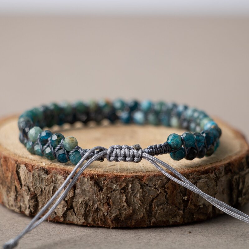 Mavi Apatit 3-4mm Çift Sıra Doğal Taş Bileklik - 4