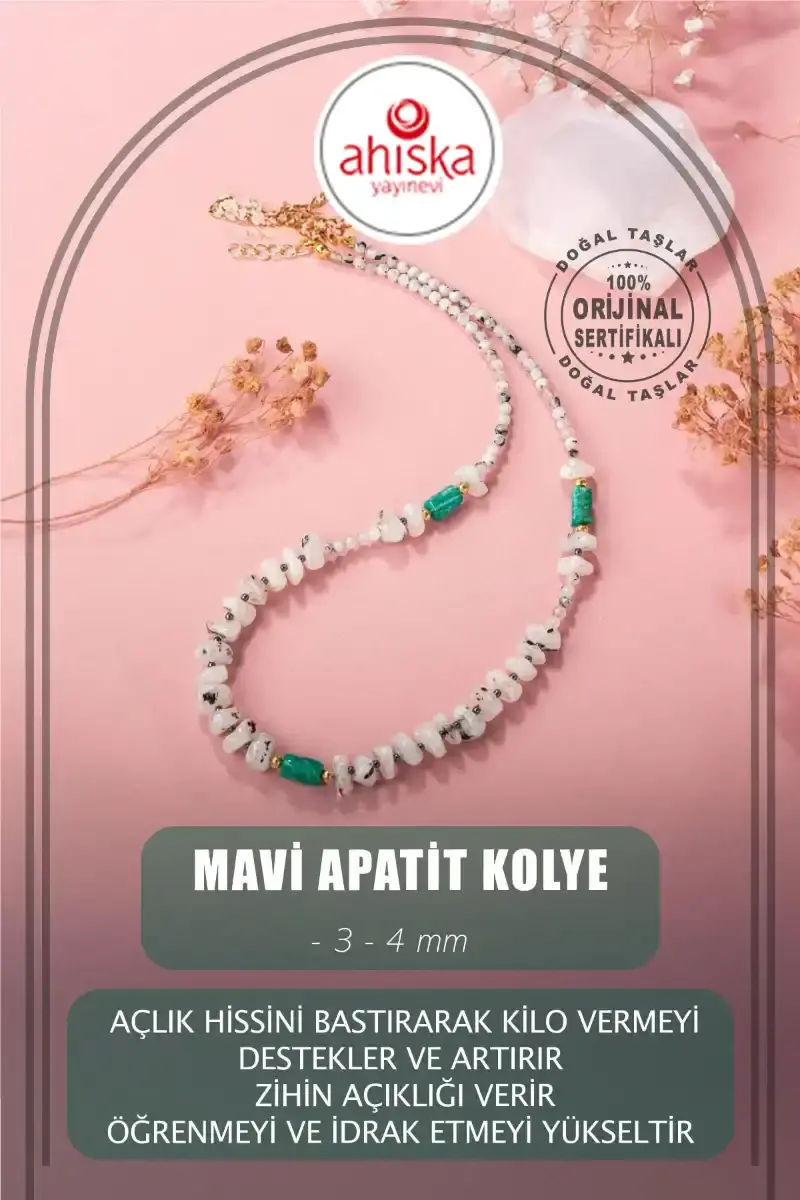Mavi Apatit 3-4mm Doğal Taş Dizi Kolye