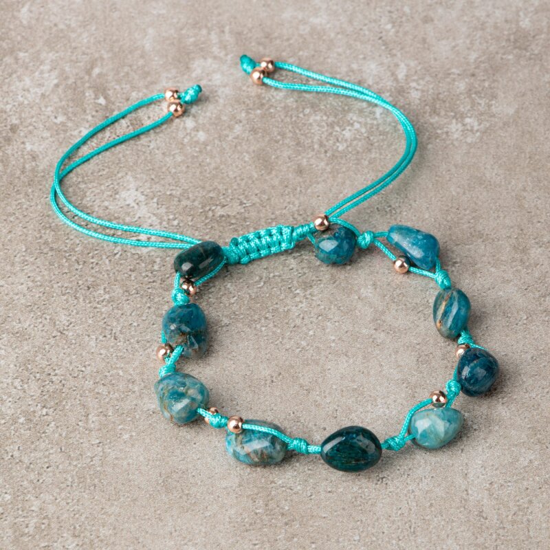 Mavi Apatit Natürel Kesim Doğal Taş Makrome Bileklik - Doğal Taş