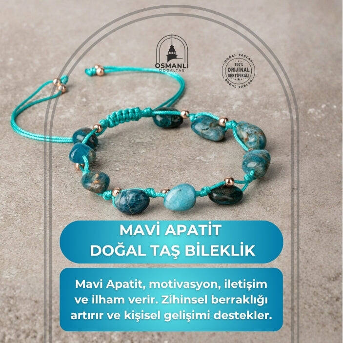 Mavi Apatit Natürel Kesim Doğal Taş Makrome Bileklik - 2