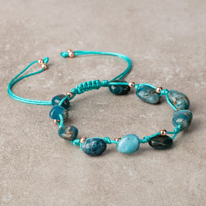 Mavi Apatit Natürel Kesim Doğal Taş Makrome Bileklik - 3