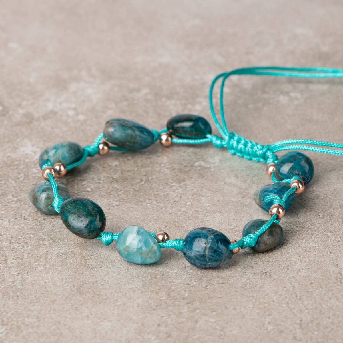 Mavi Apatit Natürel Kesim Doğal Taş Makrome Bileklik - 4