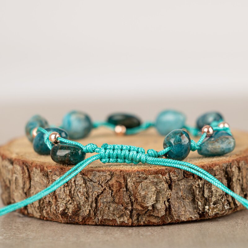 Mavi Apatit Natürel Kesim Doğal Taş Makrome Bileklik - 5