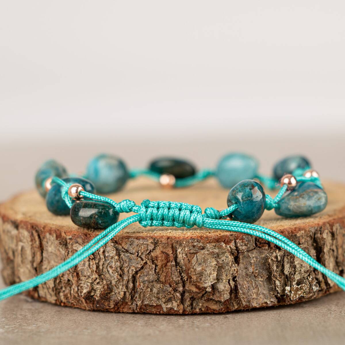 Mavi Apatit Natürel Kesim Doğal Taş Makrome Bileklik - 5