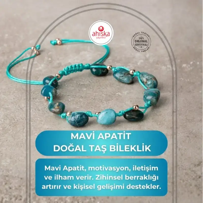 Mavi Apatit Natürel Kesim Doğal Taş Makrome Bileklik - 1