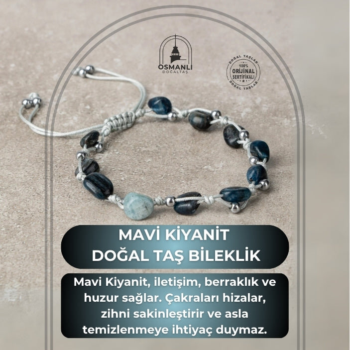 Mavi Kiyanit Natürel Kesim Doğal Taş Makrome Bileklik - 2