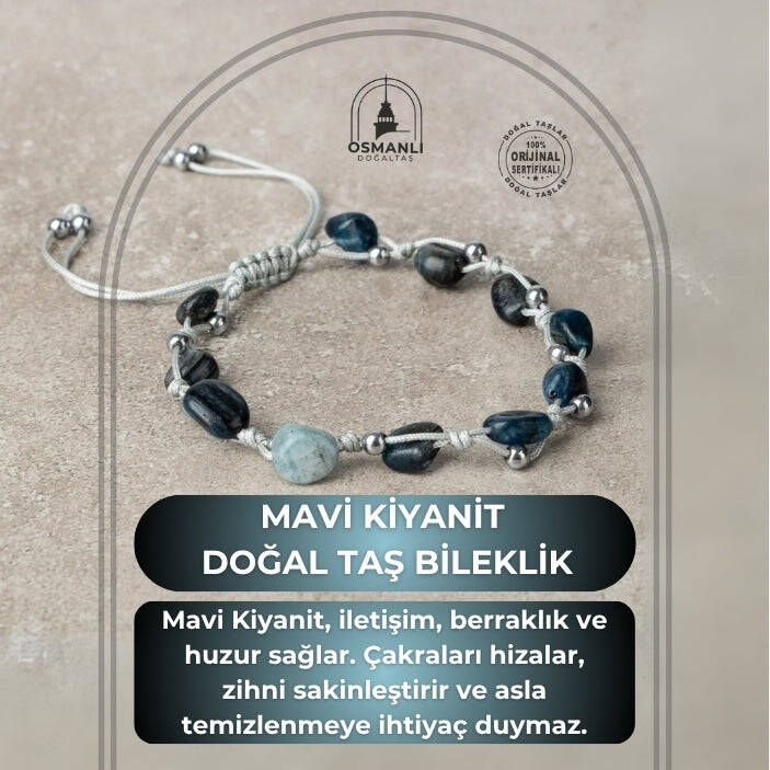 Mavi Kiyanit Natürel Kesim Doğal Taş Makrome Bileklik - 2