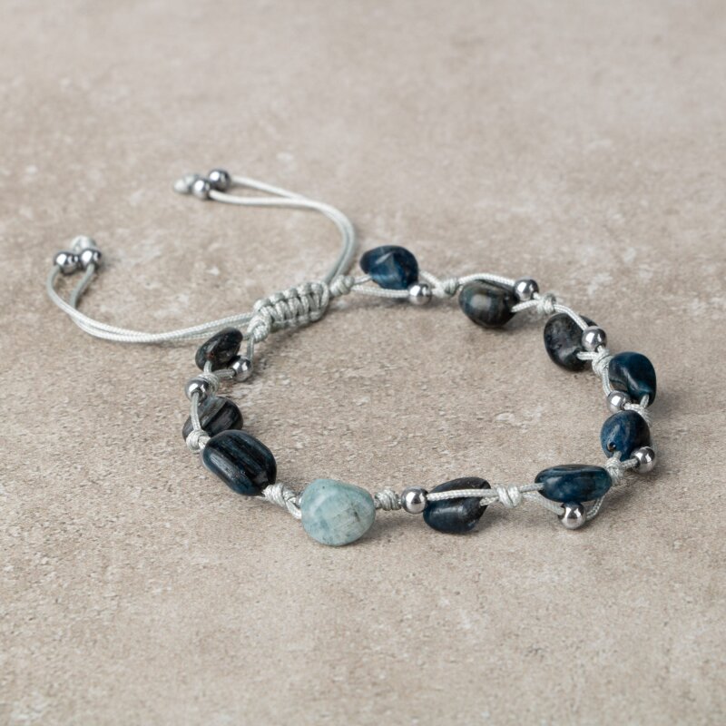 Mavi Kiyanit Natürel Kesim Doğal Taş Makrome Bileklik - 3