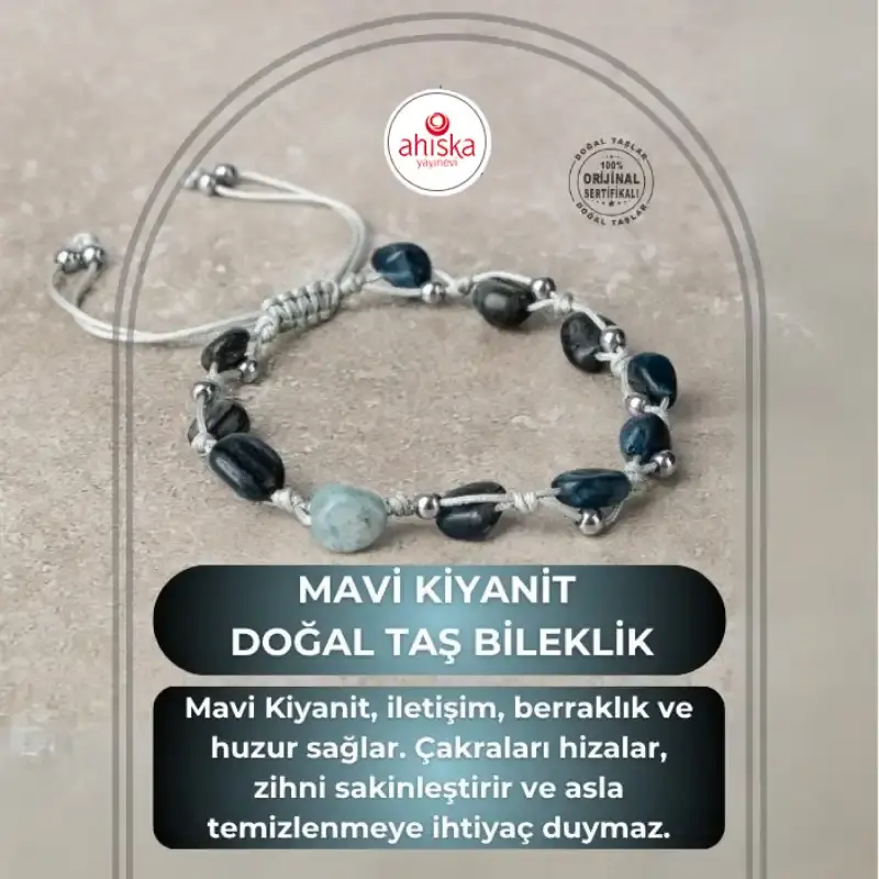 Mavi Kiyanit Natürel Kesim Doğal Taş Makrome Bileklik