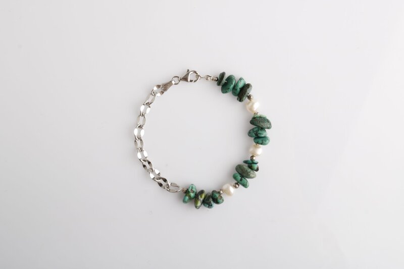 Mia, Turkuaz Firuze-İnci Doğal Taş Charm Bileklik - Doğal Taş