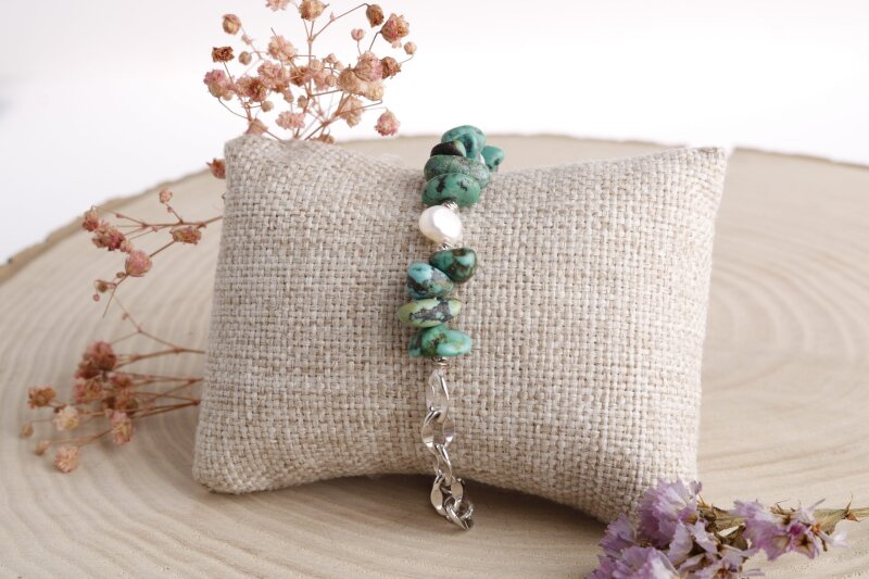 Mia, Turkuaz Firuze-İnci Doğal Taş Charm Bileklik - 2