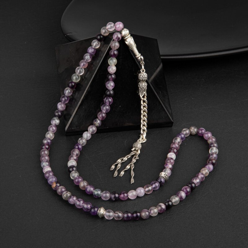 Mor Florit Doğal Taş Tesbih 99luk - 6mm - Doğal Taş