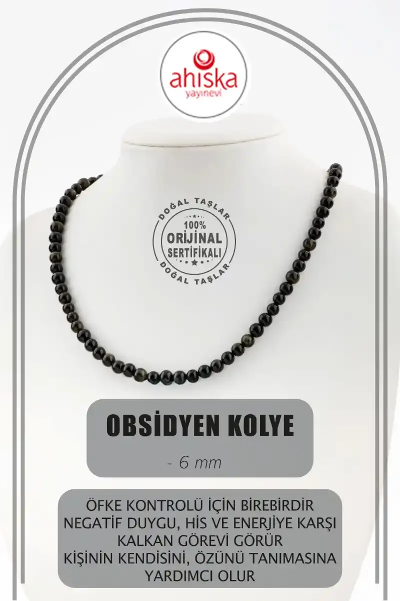 Obsidyen 6 mm Dizi Doğal Taş Kolye