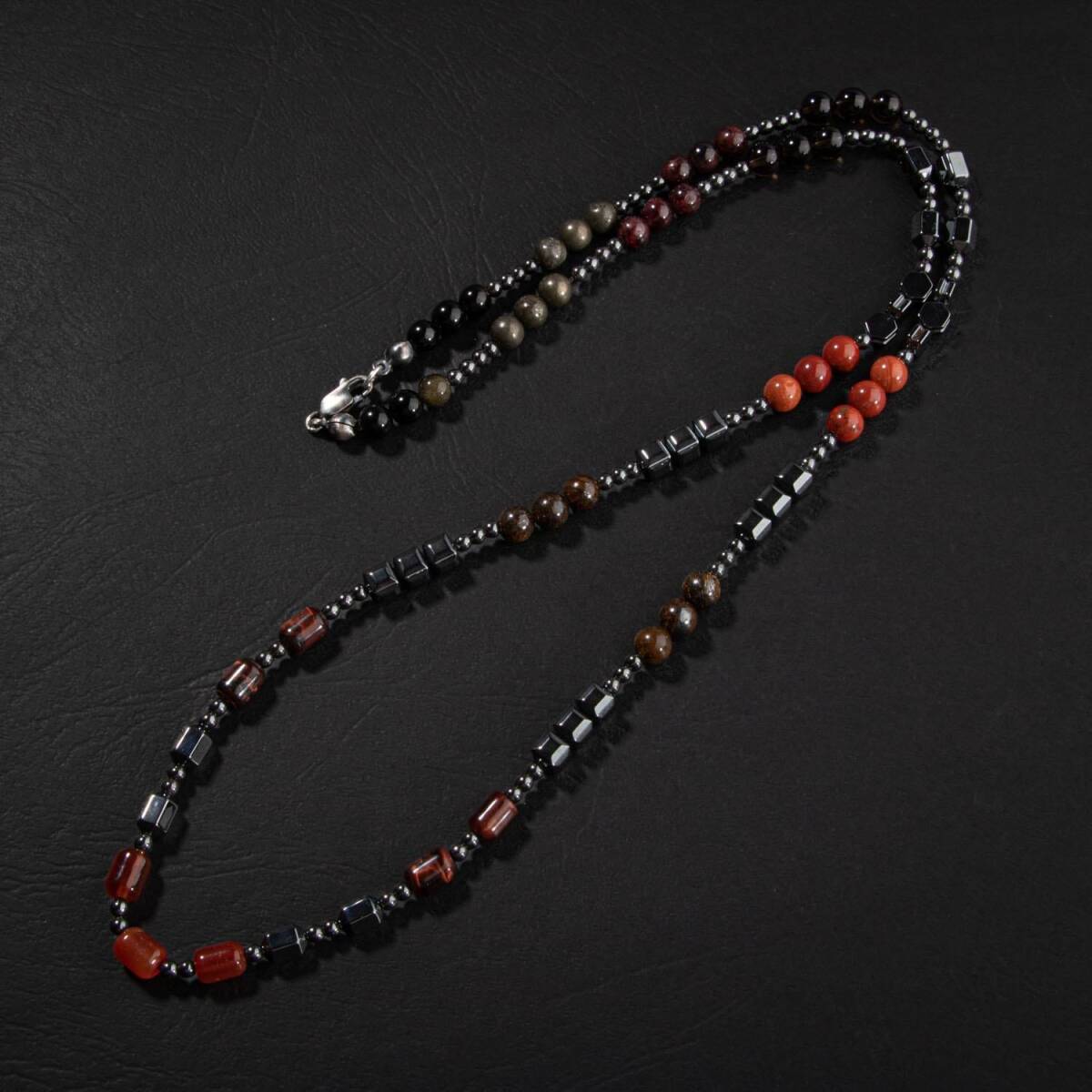 Obsidyen-Pirit-Dumanlı Kuvars-Jasper-Bronzit-Kaplan Gözü-Kırmızı Akik-Lal Taşı-Hematit Doğal Taş Erkek Tasarım Kolye - 1