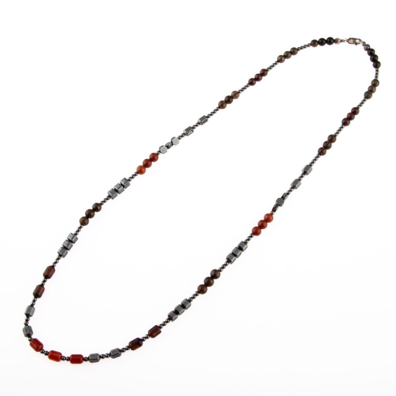 Obsidyen-Pirit-Dumanlı Kuvars-Jasper-Bronzit-Kaplan Gözü-Kırmızı Akik-Lal Taşı-Hematit Doğal Taş Erkek Tasarım Kolye - 6