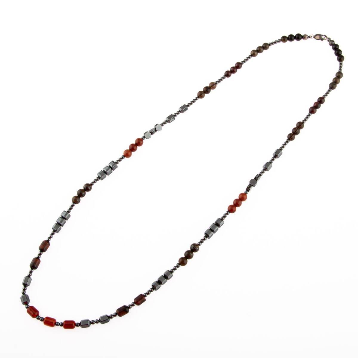 Obsidyen-Pirit-Dumanlı Kuvars-Jasper-Bronzit-Kaplan Gözü-Kırmızı Akik-Lal Taşı-Hematit Doğal Taş Erkek Tasarım Kolye - 6