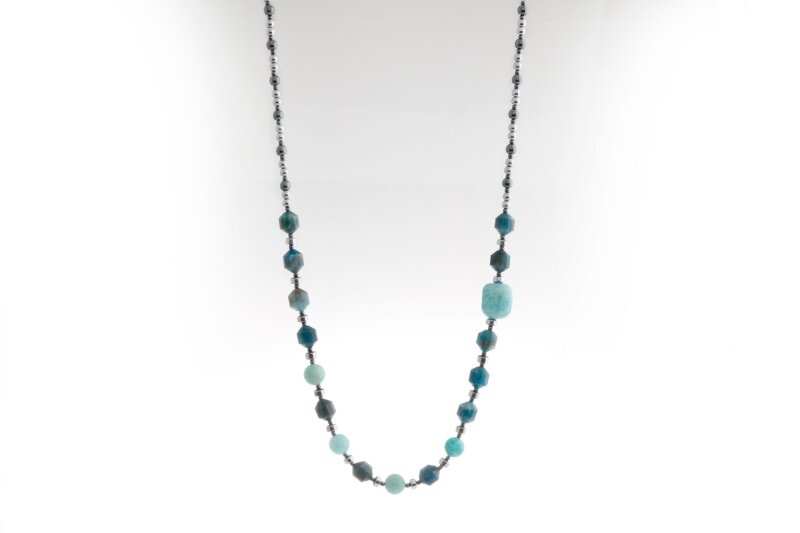 Okyanusya Amazonit - Hematit - Apatit Doğal Taş Kolye - 4