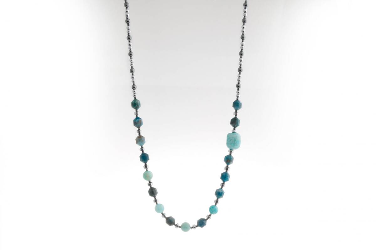 Okyanusya Amazonit - Hematit - Apatit Doğal Taş Kolye - 4