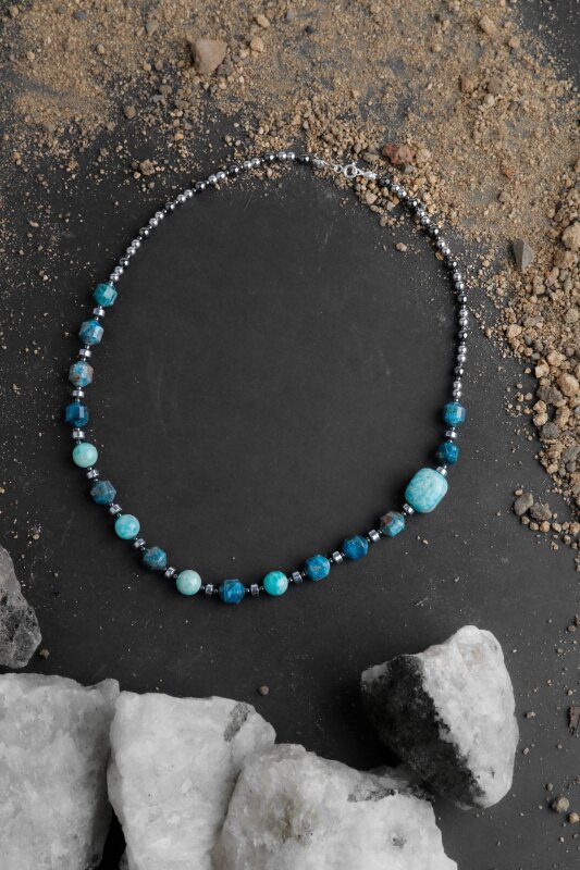 Okyanusya Amazonit - Hematit - Apatit Doğal Taş Kolye - 5