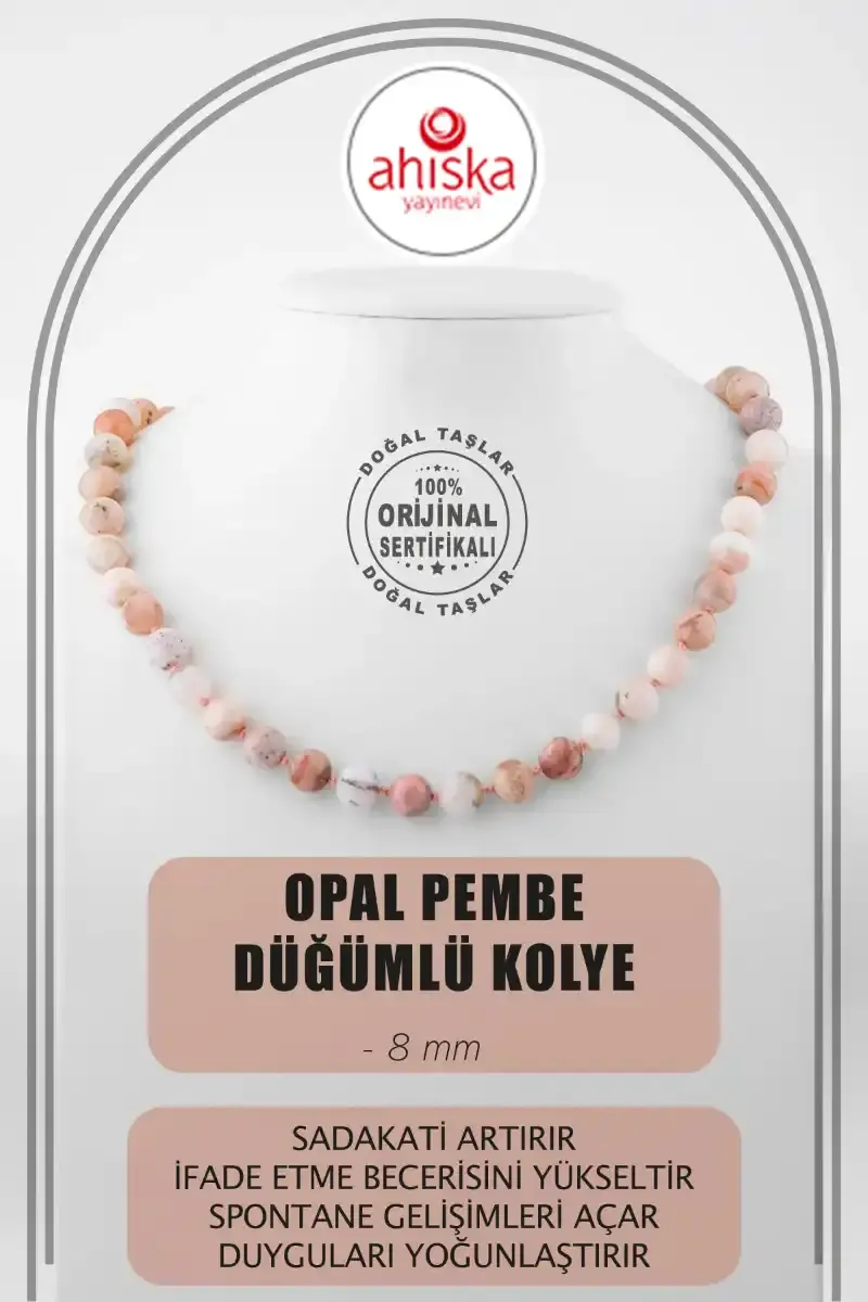 Opal Pembe 8 mm Düğümlü Doğal Taş Kolye
