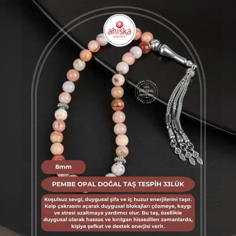 Opal Pembe Doğal Taş Tesbih 33lük - 8mm - 2