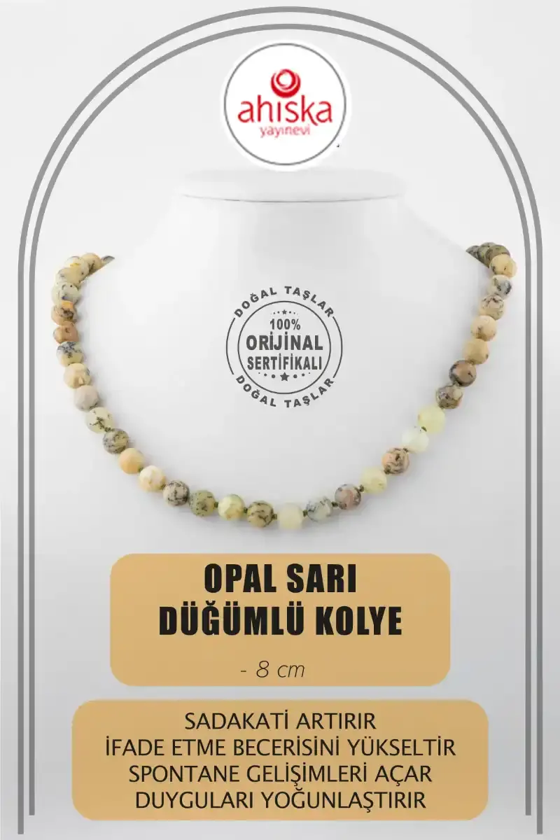 Opal Sarı 8 mm Düğümlü Doğal Taş Kolye