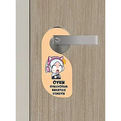 Oyun Oynuyorum Kız Kapı Askısı Kapı Uyarı Levhası - 1