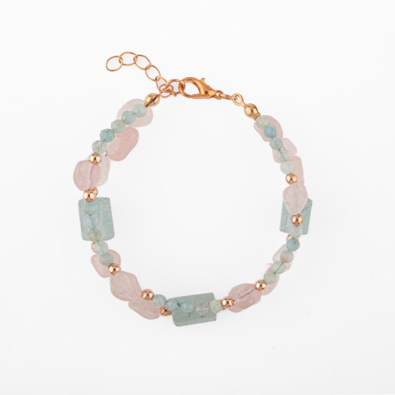 Pembe Kuvars-Akuamarin Doğal Taş Bileklik - 2