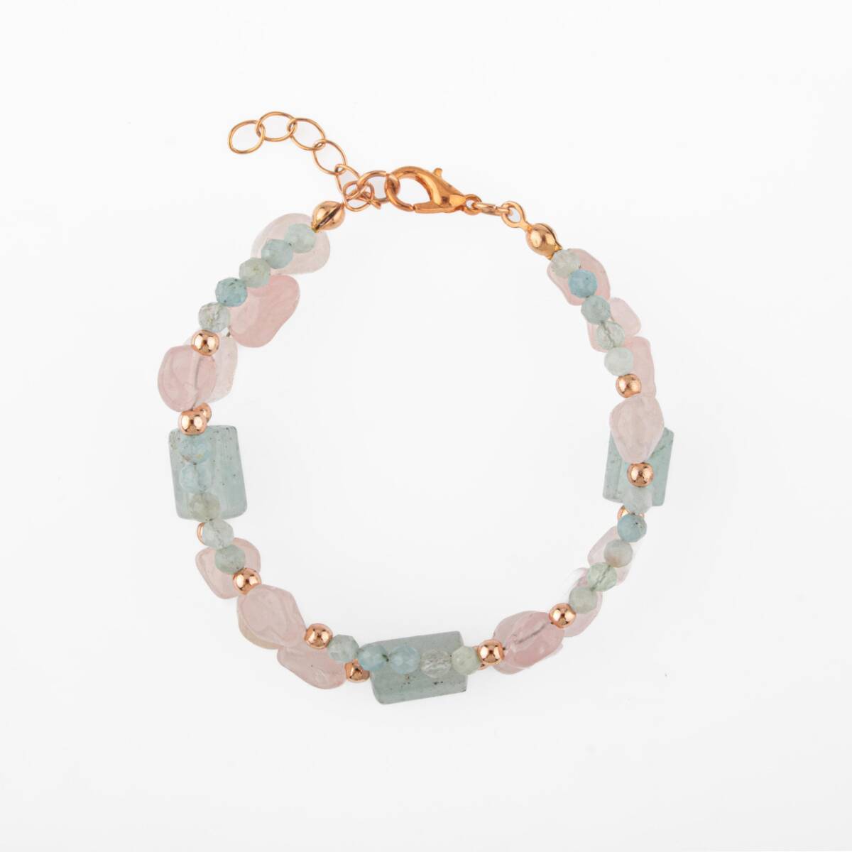 Pembe Kuvars-Akuamarin Doğal Taş Bileklik - 2