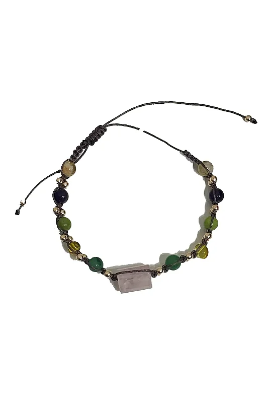 Pembe Kuvars Ametist Kehribar Aventurin Yeşim Sitrin Hematiy Makrome Bileklik Doğal Taş Bileklik - Doğal Taş